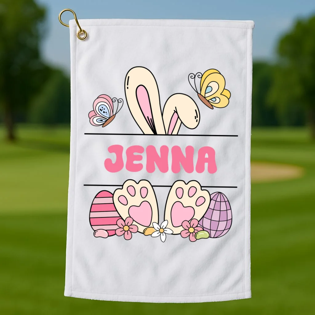 Custom Name Easter Bunny Golf Towel - Front 1