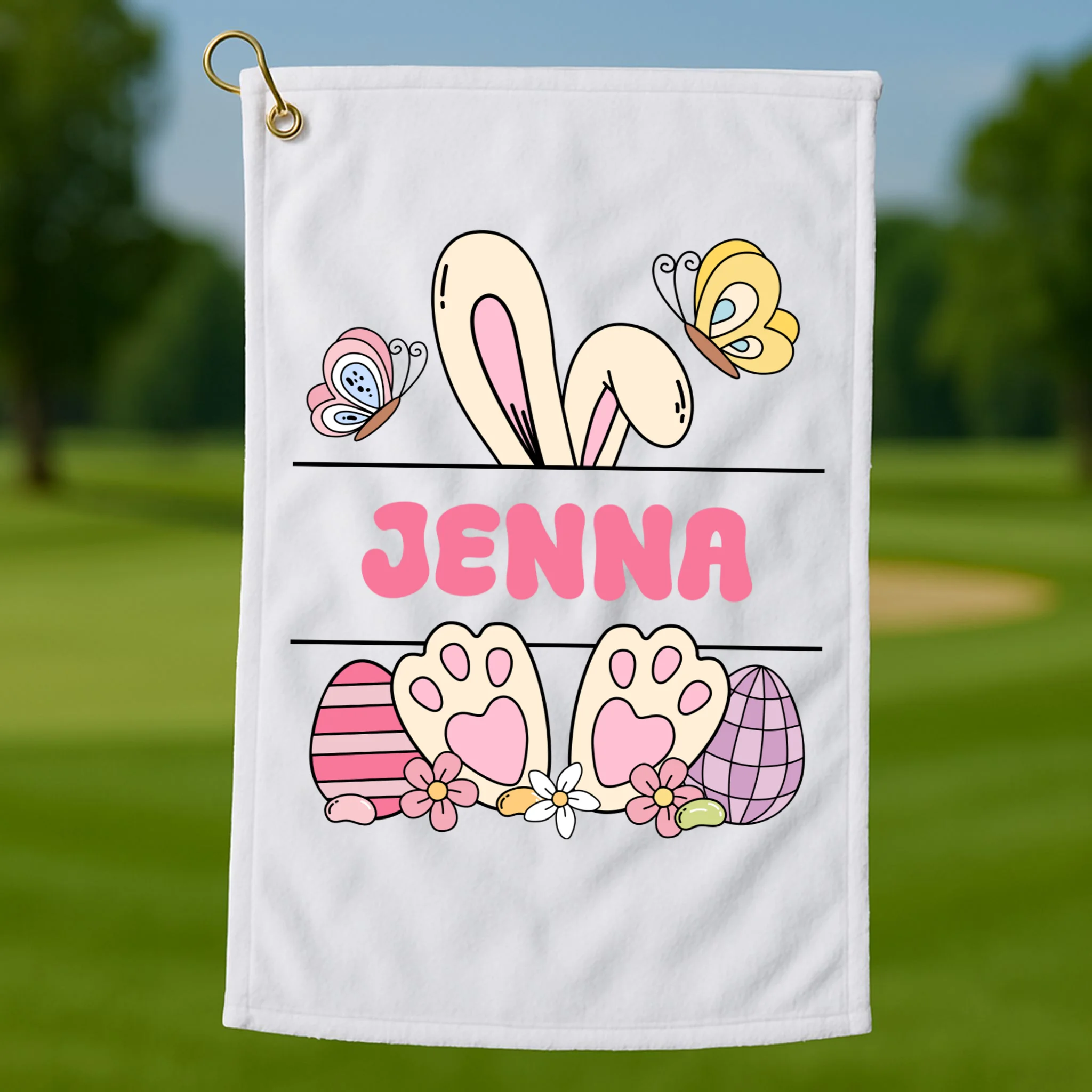 Custom Name Easter Bunny Golf Towel - Front 1