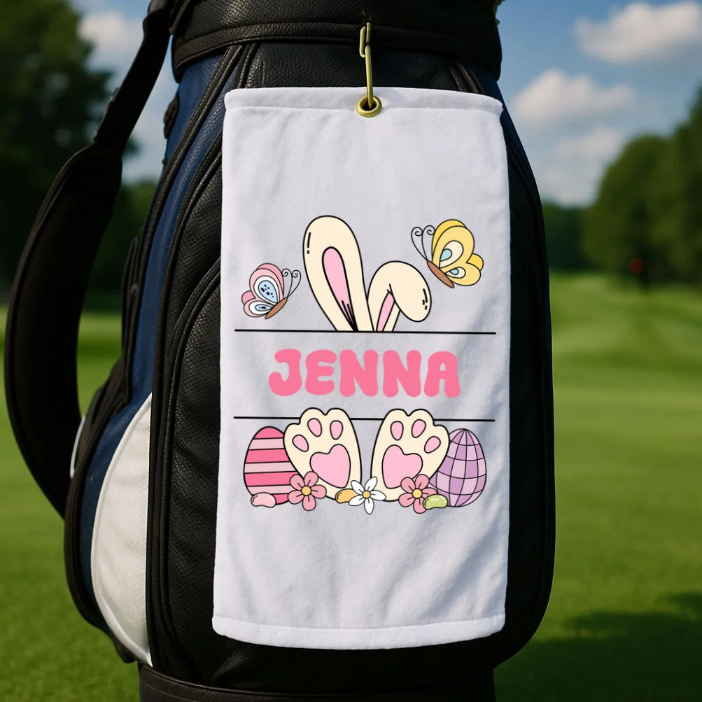 Custom Name Easter Bunny Golf Towel - Front 2