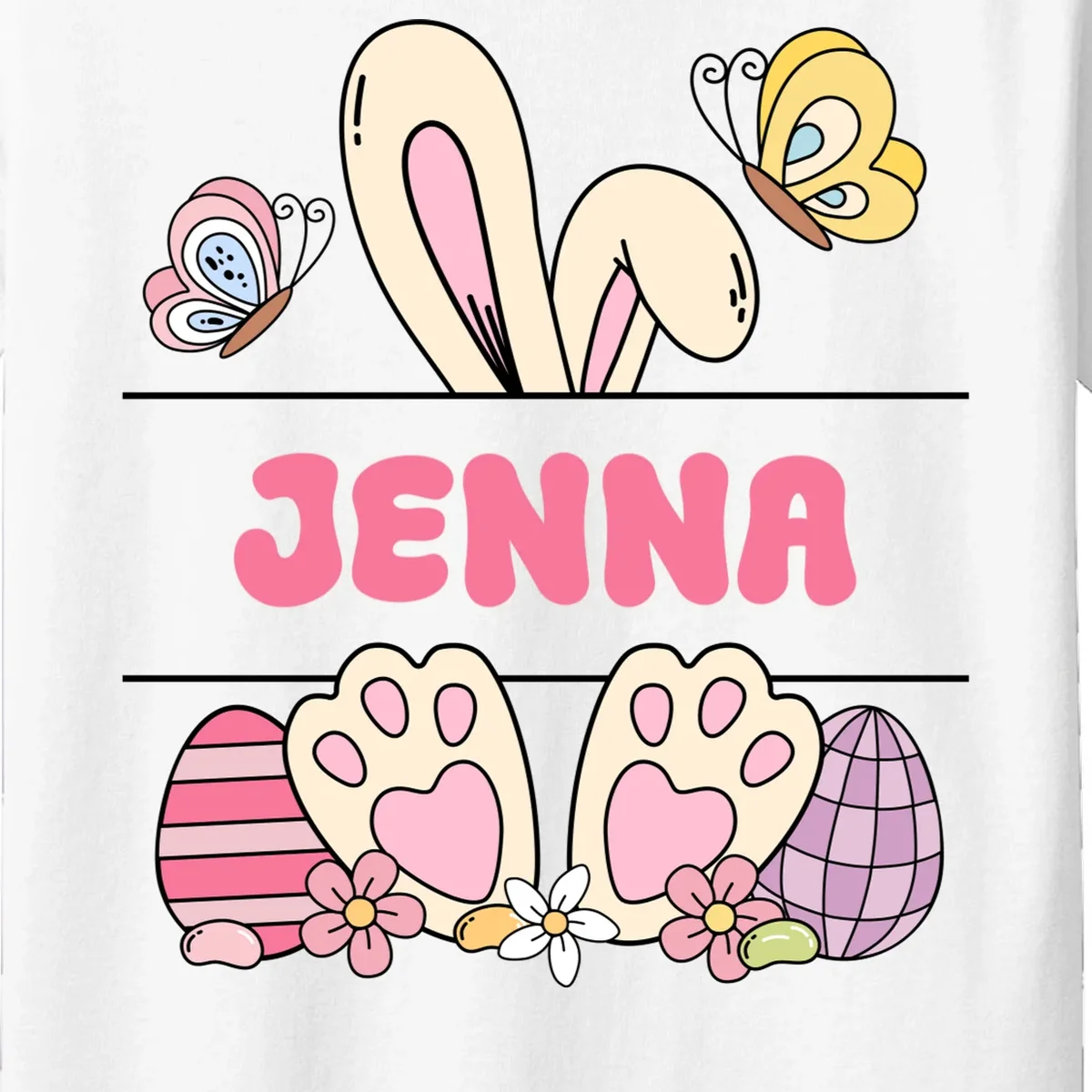 Custom Name Easter Bunny Kids T-Shirt - Front - Close-up