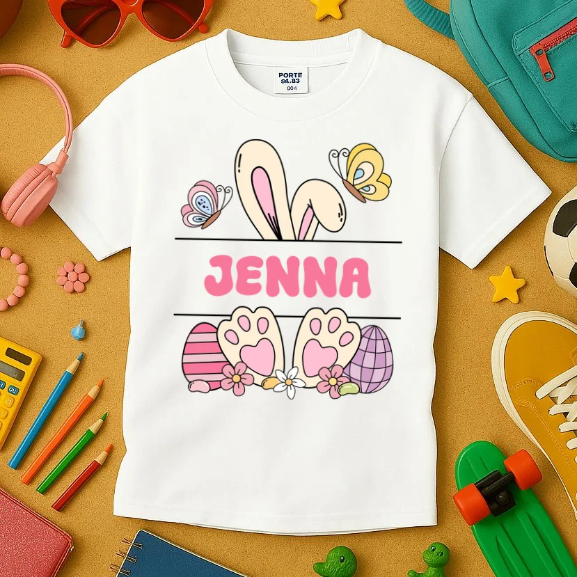 Custom Name Easter Bunny Kids T-Shirt - Front 2