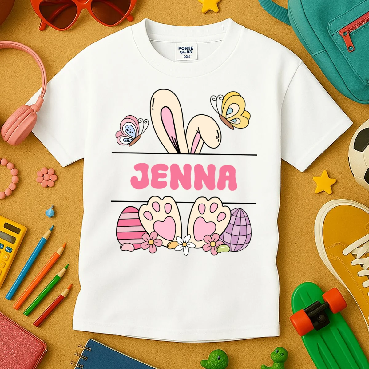 Custom Name Easter Bunny Kids T-Shirt - Front 2