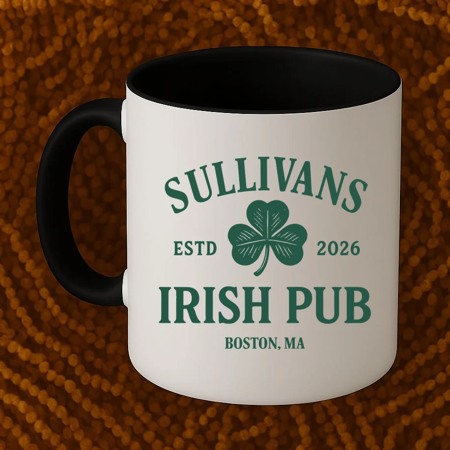 Custom Name Irish Pub Coffee Mug - Front 1