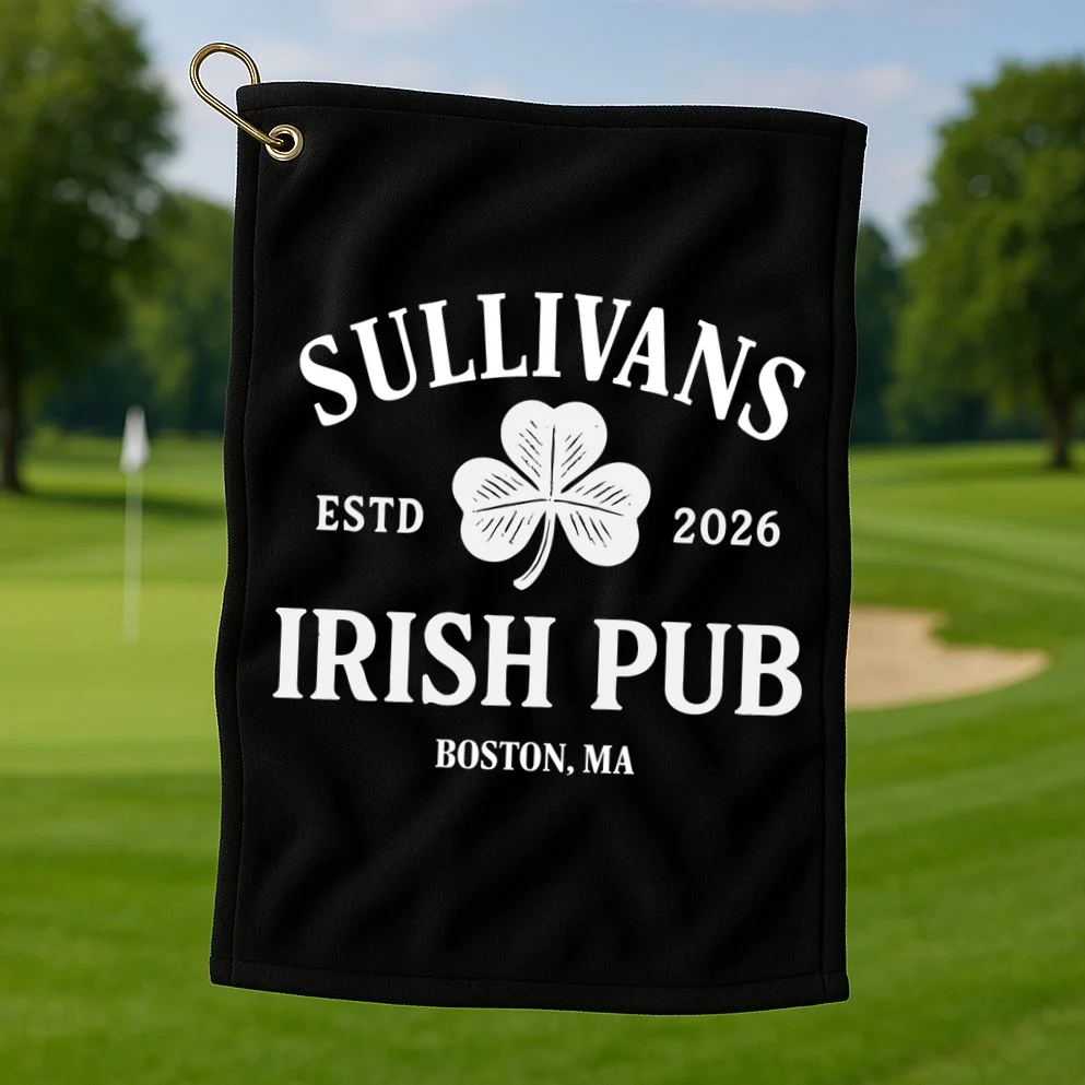 Custom Name Irish Pub Golf Towel - Front 1