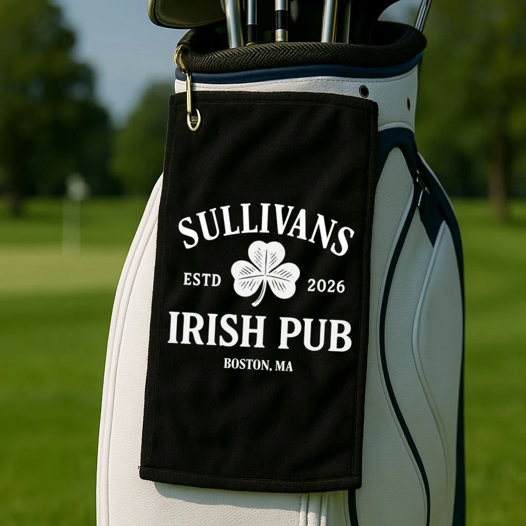 Custom Name Irish Pub Golf Towel - Front 2