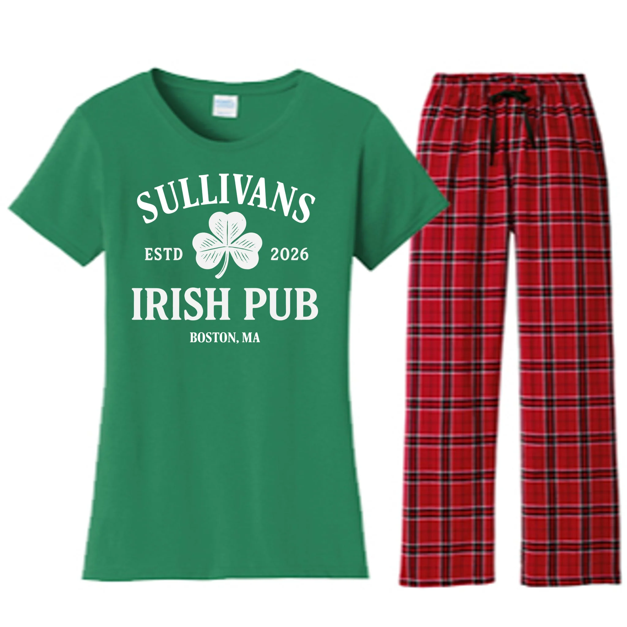 Custom Name Irish Pub Women's Flannel Pajama Set - Front