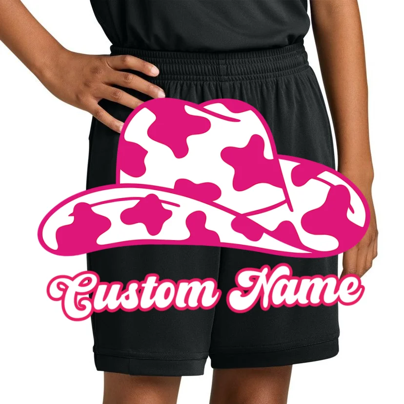 Custom Name Pink Cowgirl Girls Trip Kids Shorts - Front 1