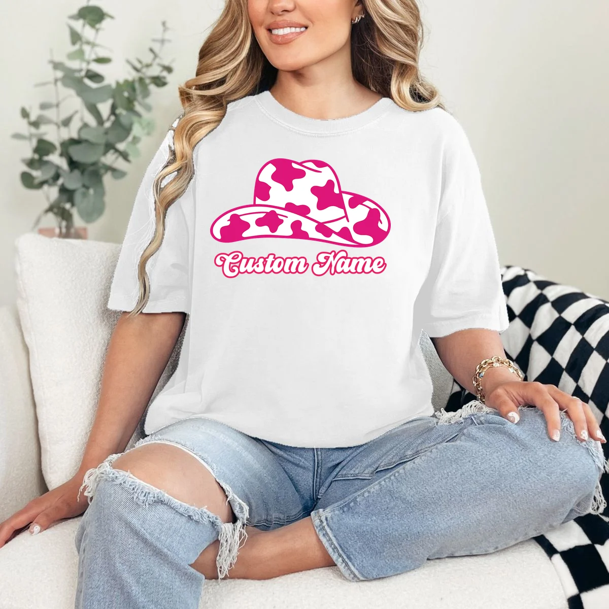 Custom Name Pink Cowgirl Girls Trip T-Shirt - Front 1