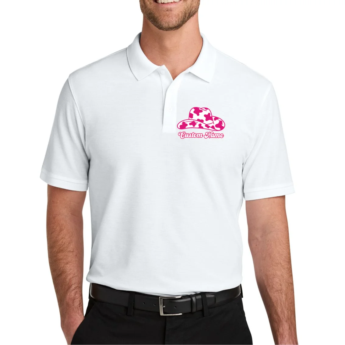 Custom Name Pink Cowgirl Girls Trip Men's Polo - Front 1