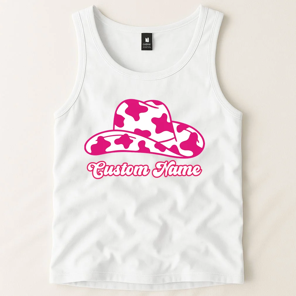 Custom Name Pink Cowgirl Girls Trip Tank Top - Front 1