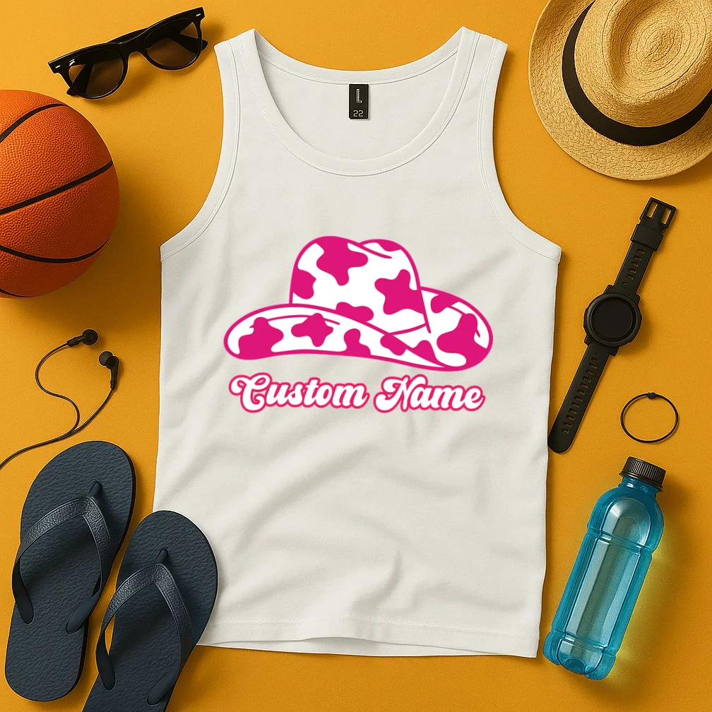 Custom Name Pink Cowgirl Girls Trip Tank Top - Front 3