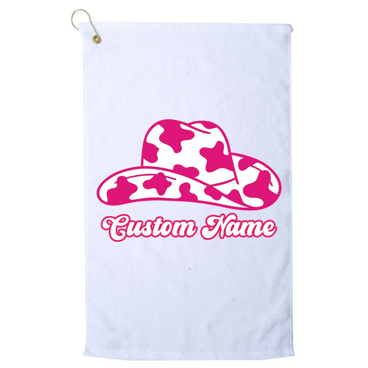 Custom Name Pink Cowgirl Girls Trip Golf Towel - Front