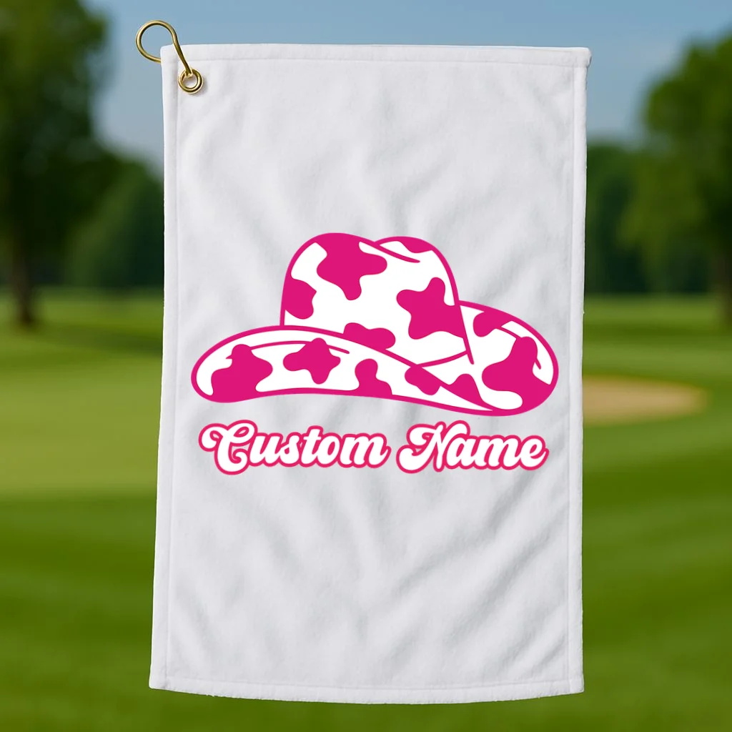 Custom Name Pink Cowgirl Girls Trip Golf Towel - Front 1