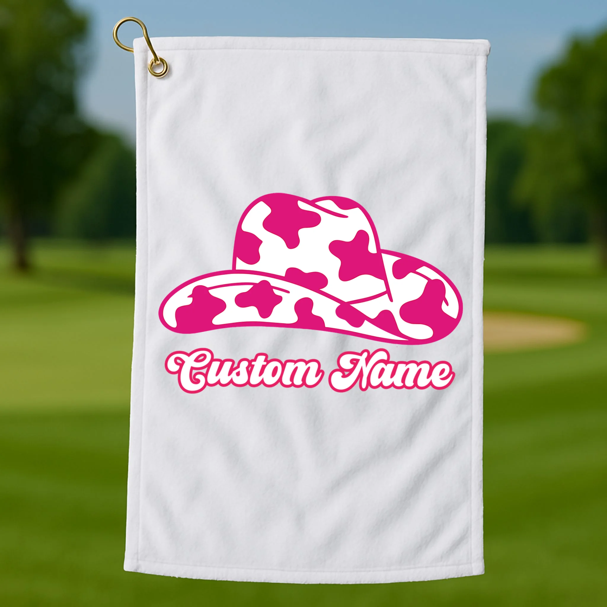 Custom Name Pink Cowgirl Girls Trip Golf Towel - Front 1
