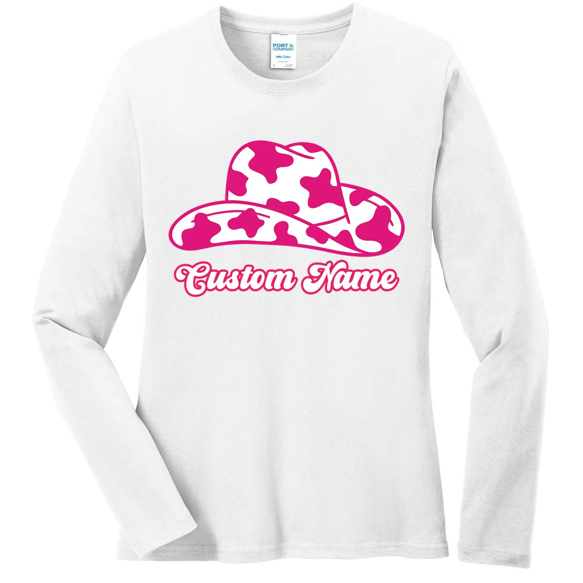 Custom Name Pink Cowgirl Girls Trip Women's Long Sleeve Shirt - Front