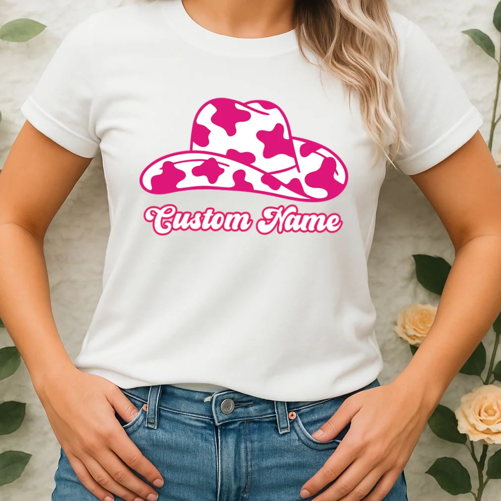 Custom Name Pink Cowgirl Girls Trip Women's T-Shirt - Front 1