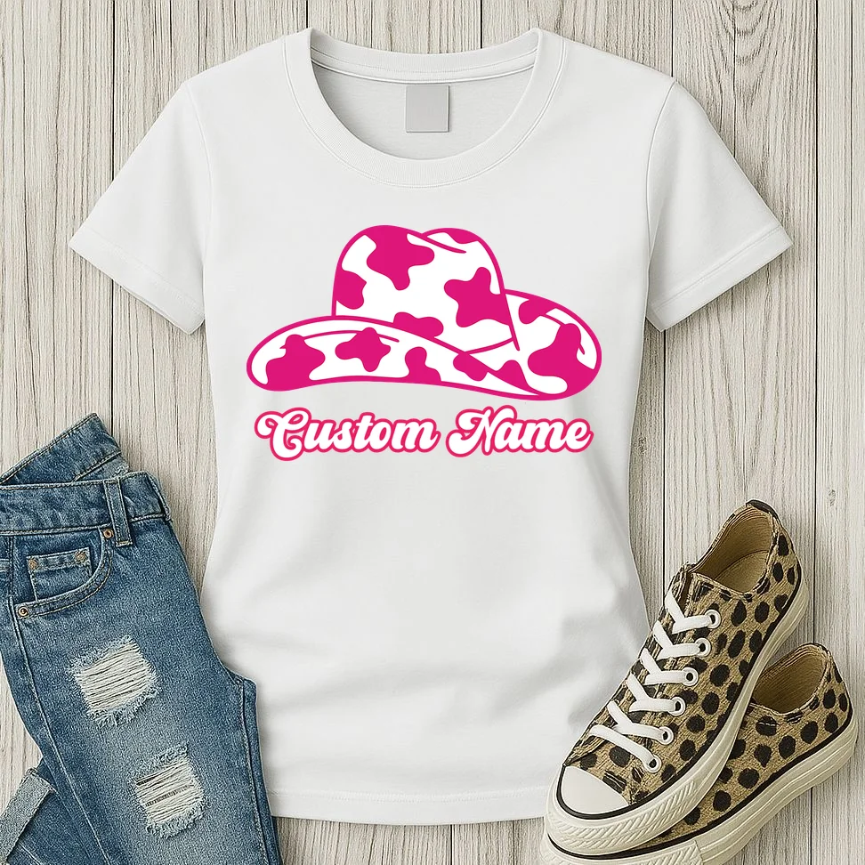 Custom Name Pink Cowgirl Girls Trip Women's T-Shirt - Front 2