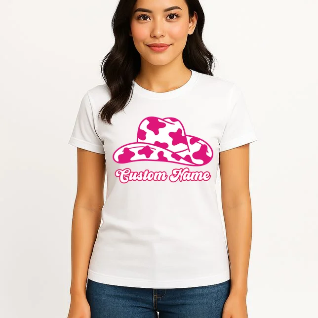 Custom Name Pink Cowgirl Girls Trip Women's T-Shirt - Front 3