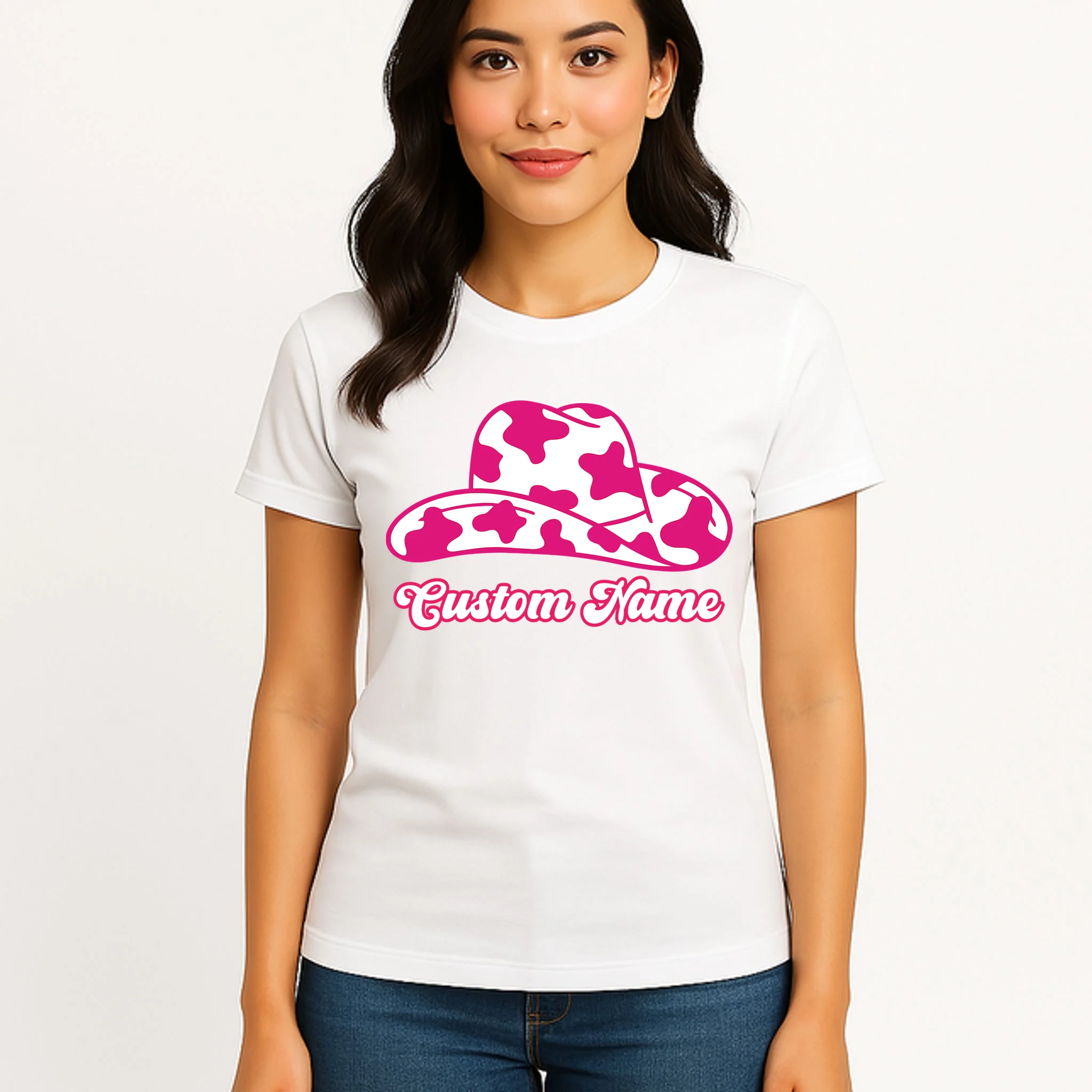 Custom Name Pink Cowgirl Girls Trip Women's T-Shirt - Front 3