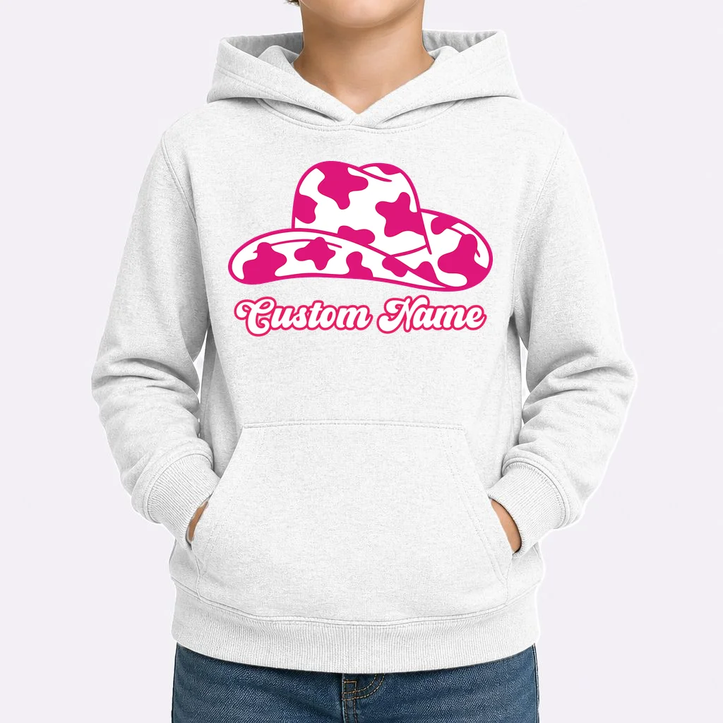 Custom Name Pink Cowgirl Girls Trip Kids Hoodie - Front 1