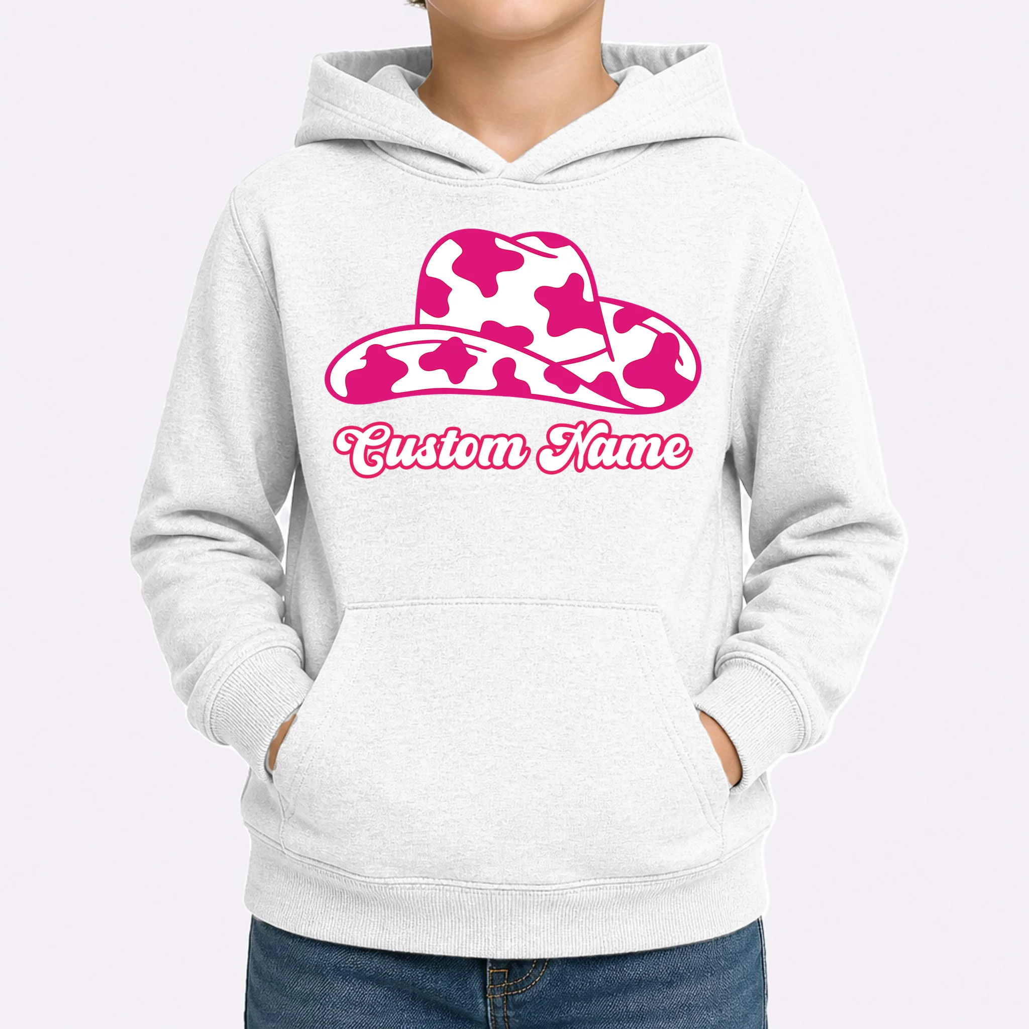 Custom Name Pink Cowgirl Girls Trip Kids Hoodie - Front 1