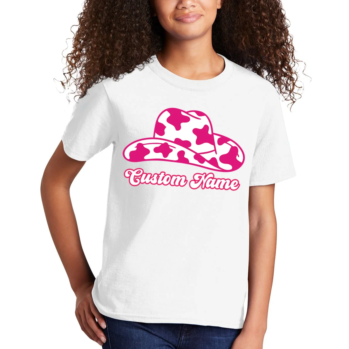Custom Name Pink Cowgirl Girls Trip Kids T-Shirt - Front 1