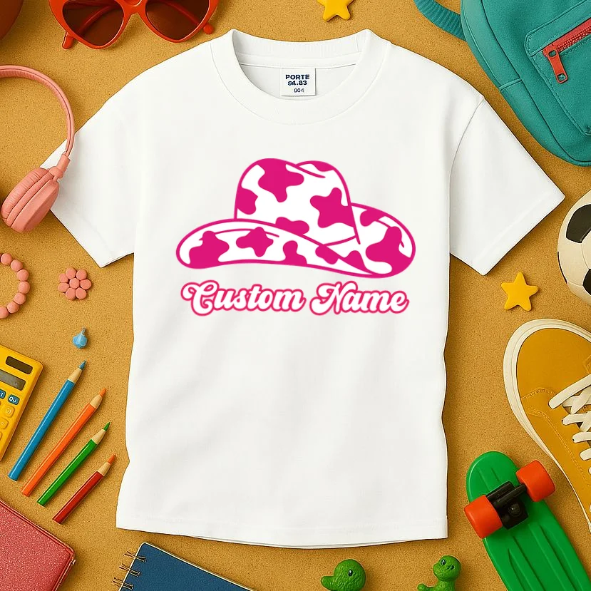 Custom Name Pink Cowgirl Girls Trip Kids T-Shirt - Front 2