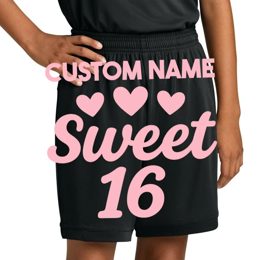 Custom Name Sweet 16 Kids Shorts - Front 1