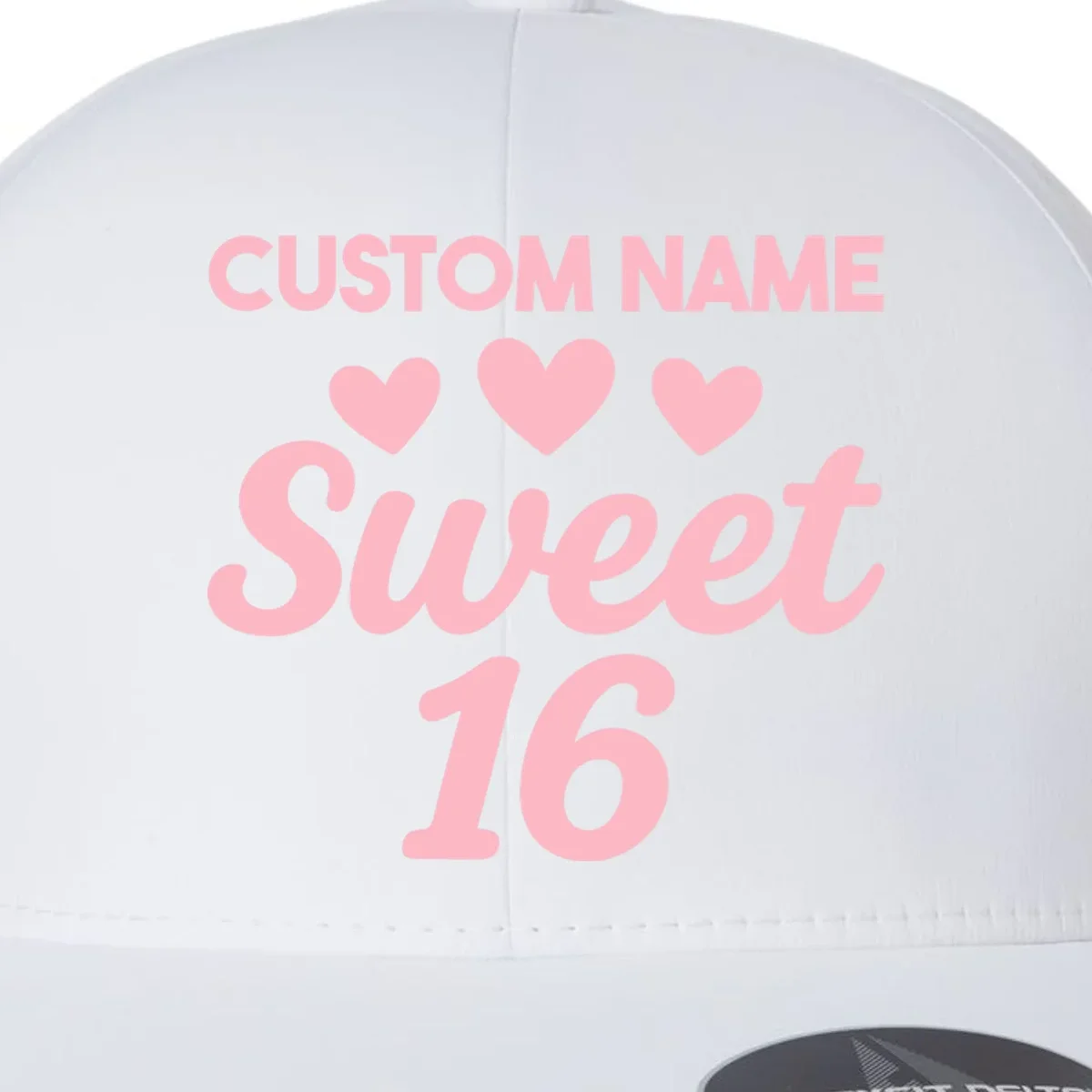Custom Name Sweet 16 Flexfit Men's Snapback Hat - Front - Close-up