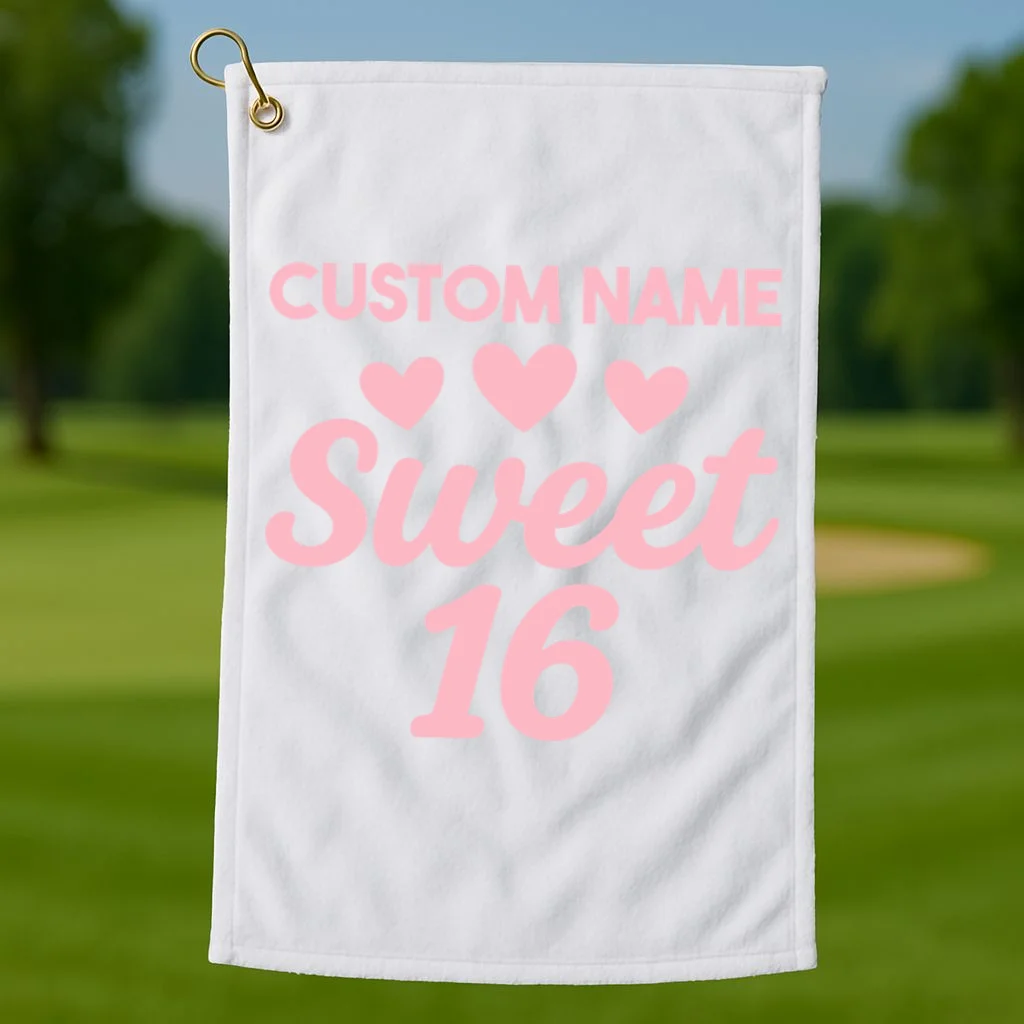 Custom Name Sweet 16 Golf Towel - Front 1