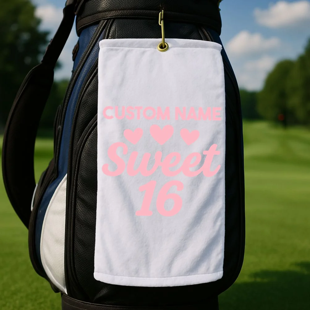 Custom Name Sweet 16 Golf Towel - Front 2