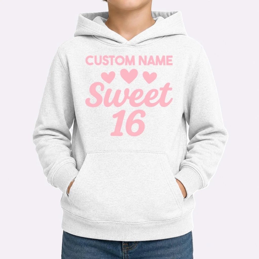 Custom Name Sweet 16 Kids Hoodie - Front 1