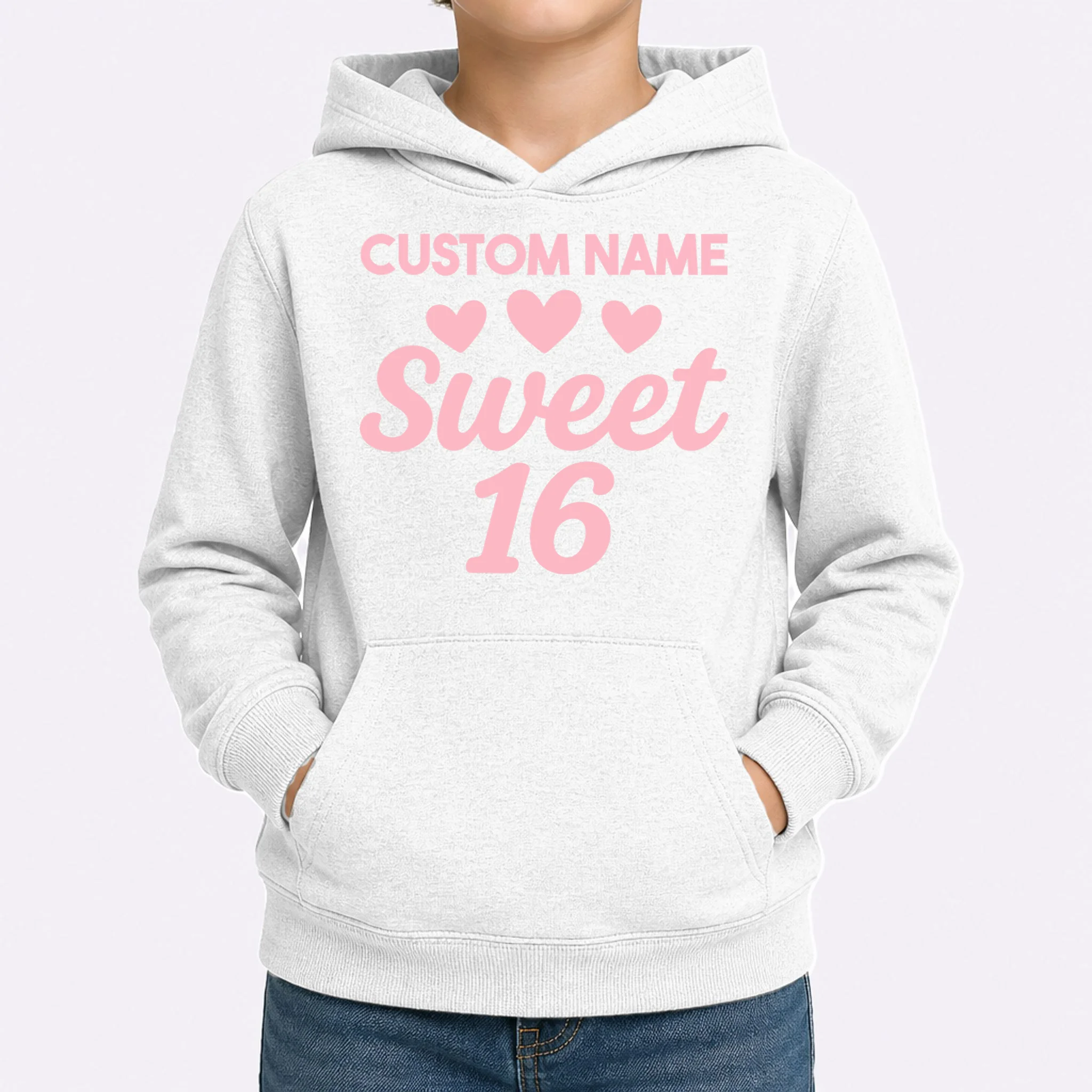 Custom Name Sweet 16 Kids Hoodie - Front 1
