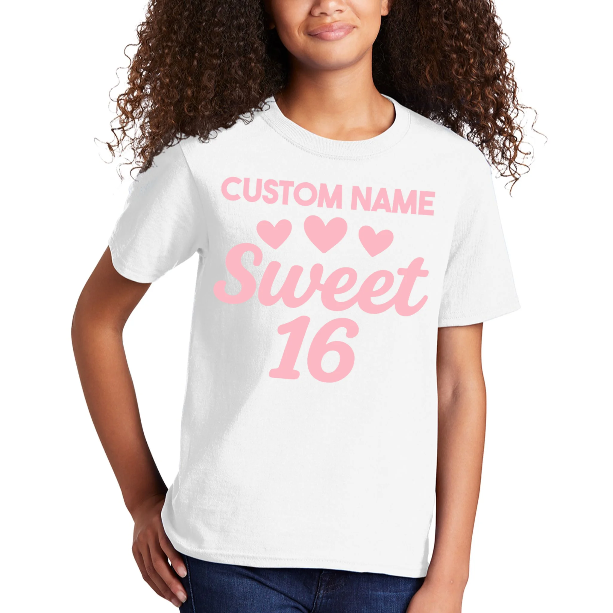 Custom Name Sweet 16 Kids T-Shirt - Front 1