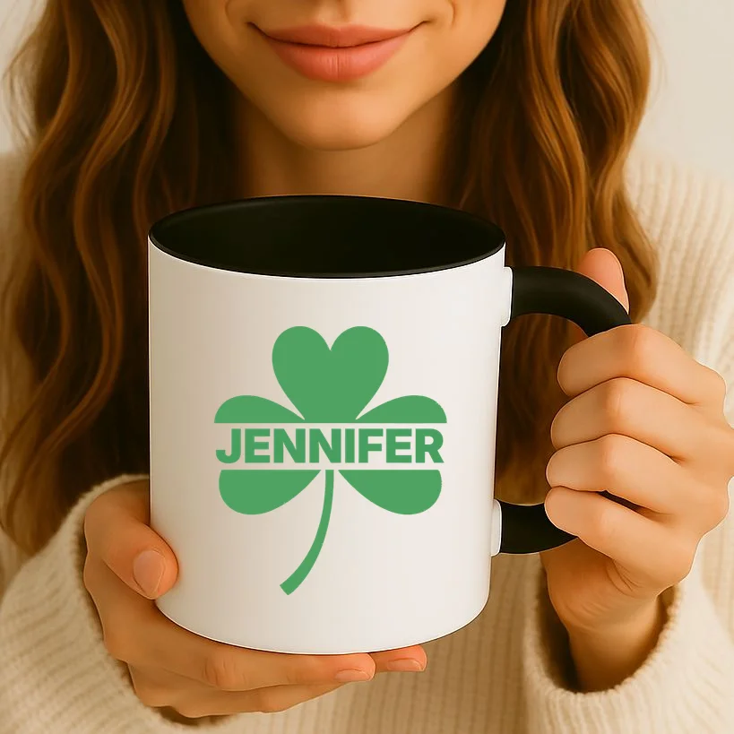Custom Name Shamrock Custom St Patricks Day Coffee Mug - Front 2