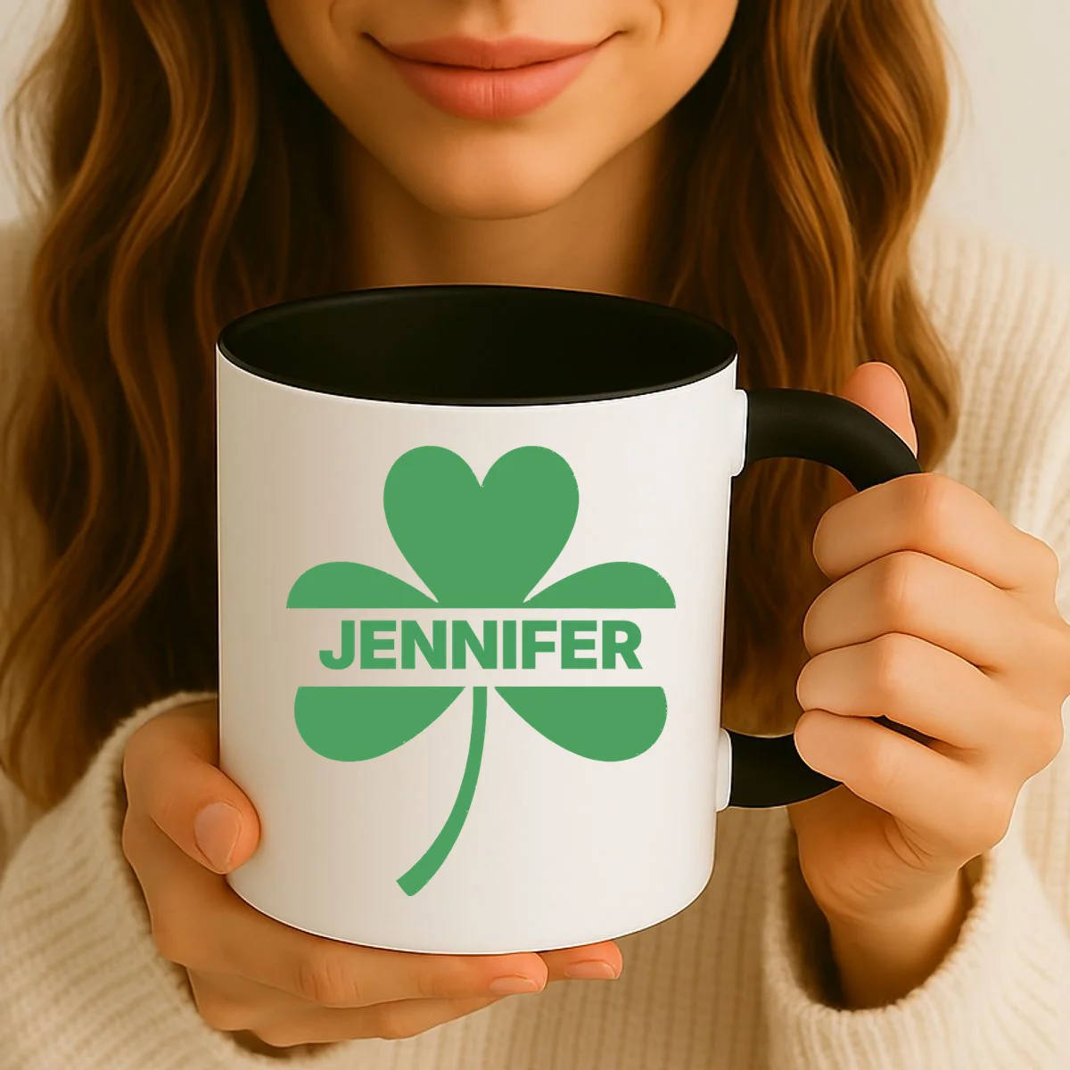 Custom Name Shamrock Custom St Patricks Day Coffee Mug - Front 2