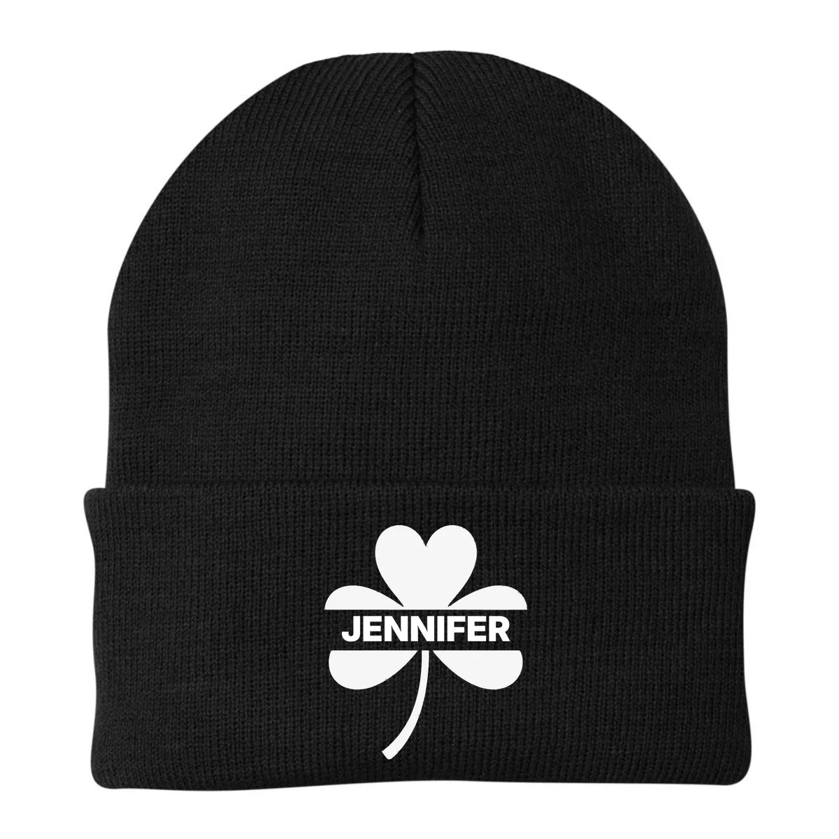 Custom Name Shamrock Custom St Patricks Day Beanie - Front