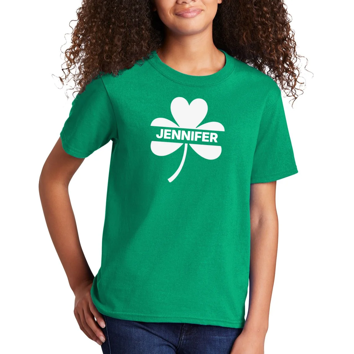 Custom Name Shamrock Custom St Patricks Day Kids T-Shirt - Front 1