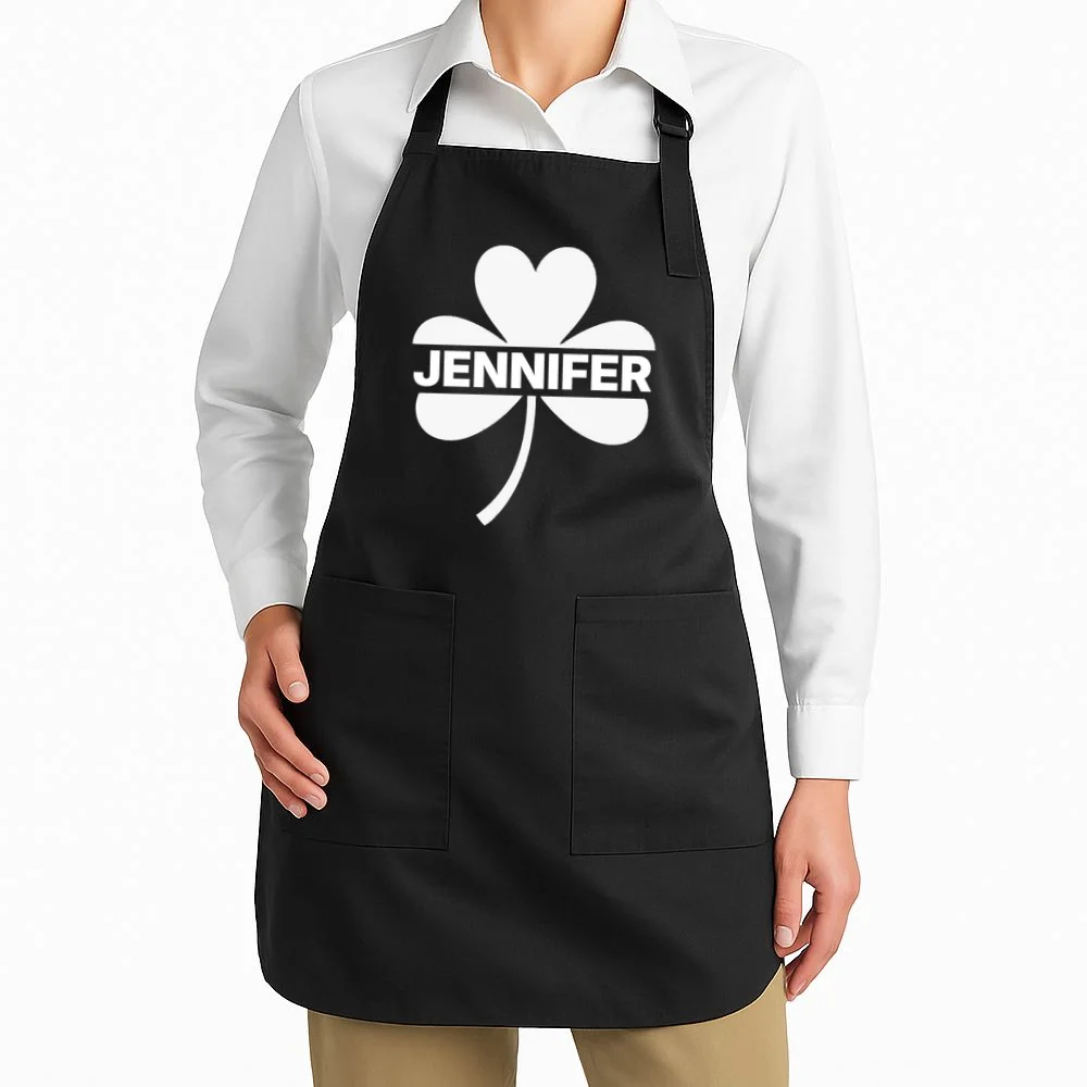 Custom Name Shamrock Cute Custom St Patricks Day Apron - Front 1
