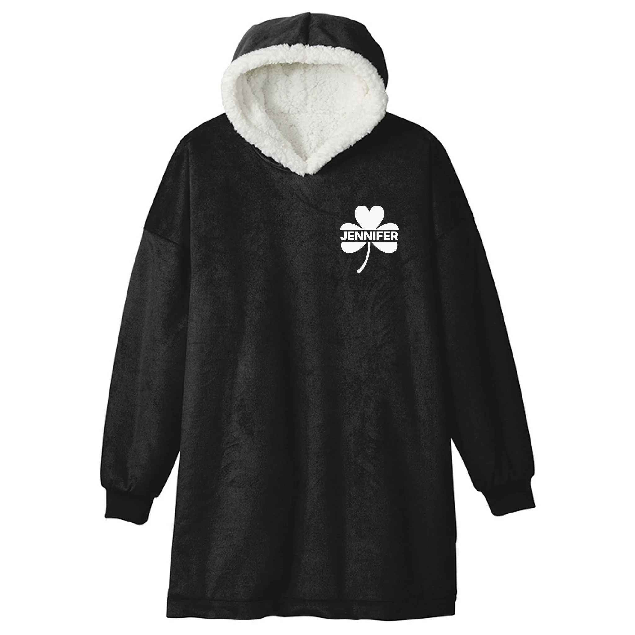 Custom Name Shamrock Cute Custom St Patricks Day Hooded Blanket - Front