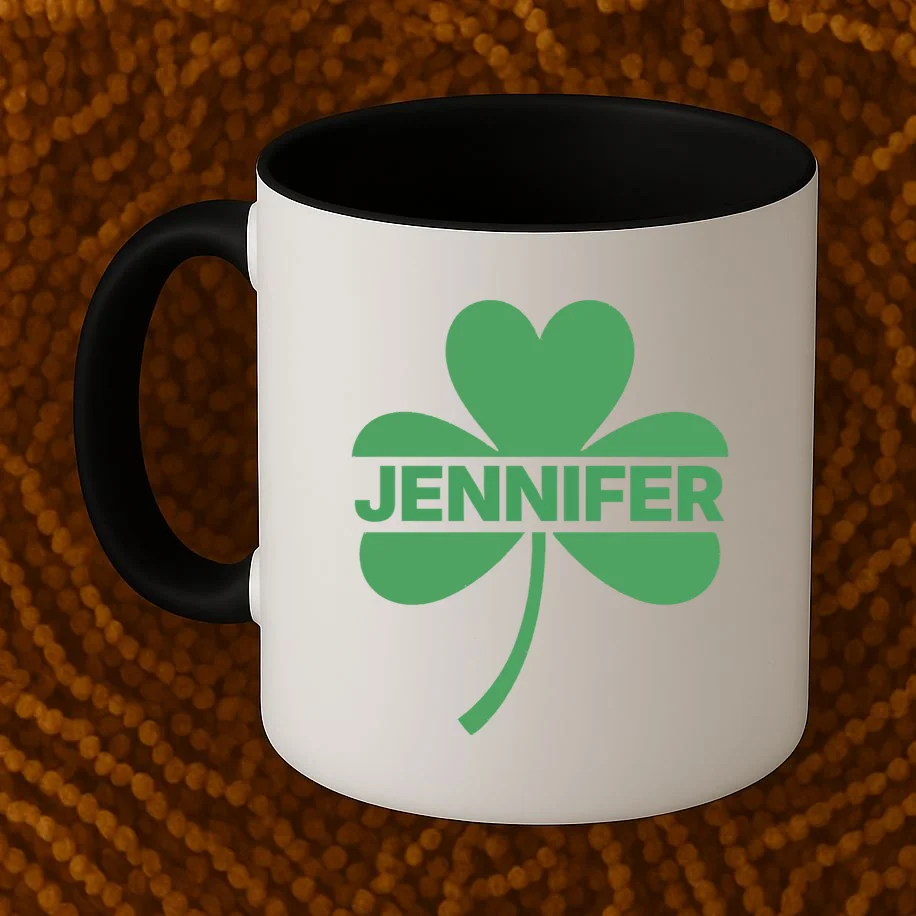 Custom Name Shamrock Cute Custom St Patricks Day Coffee Mug - Front 1