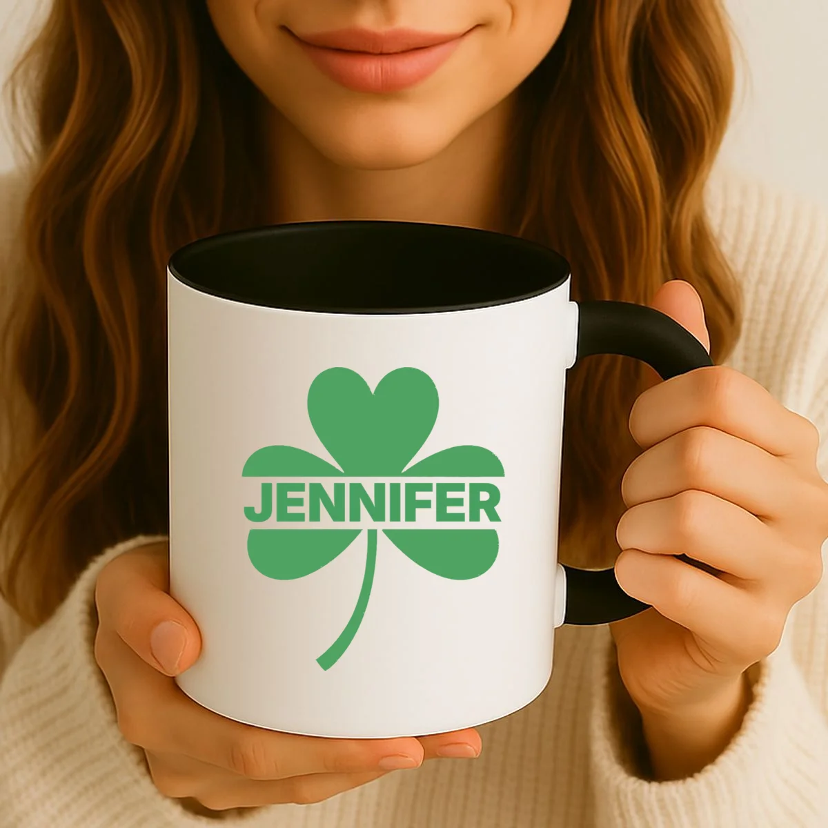 Custom Name Shamrock Cute Custom St Patricks Day Coffee Mug - Front 2