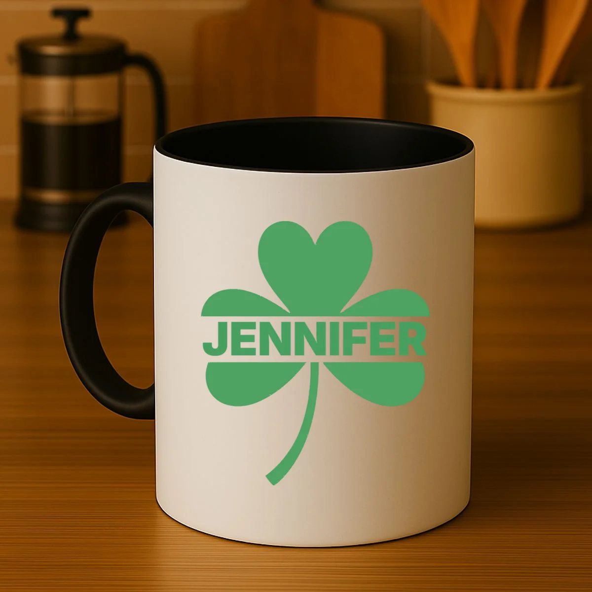 Custom Name Shamrock Cute Custom St Patricks Day Coffee Mug - Front 3