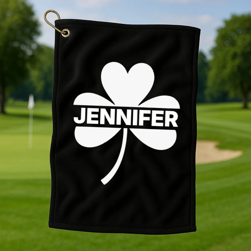 Custom Name Shamrock Cute Custom St Patricks Day Golf Towel - Front 1