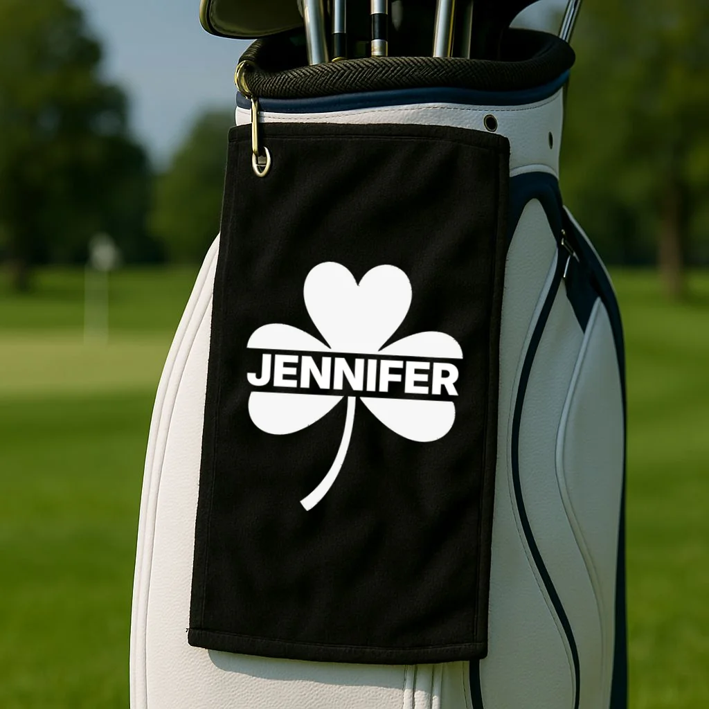 Custom Name Shamrock Cute Custom St Patricks Day Golf Towel - Front 2