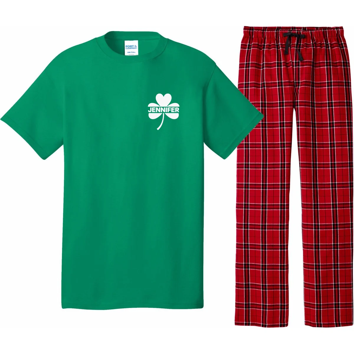 Custom Name Shamrock Cute Custom St Patricks Day Pajama Set - Front