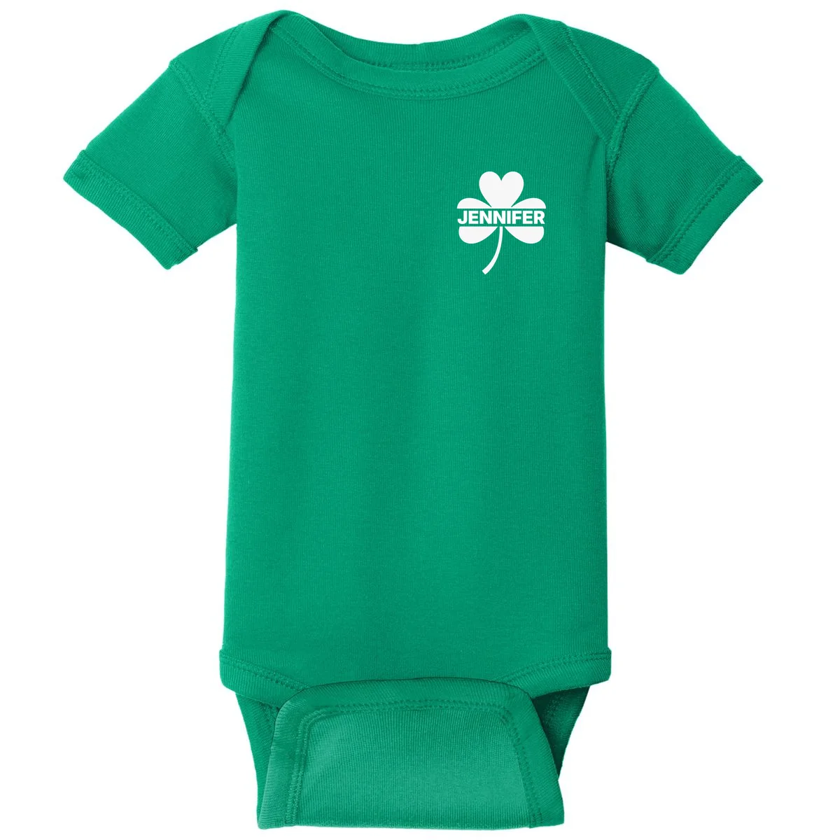 Custom Name Shamrock Cute Custom St Patricks Day Baby Bodysuit - Front