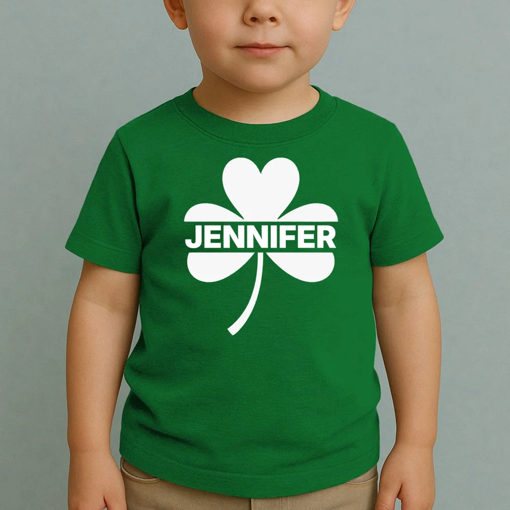 Custom Name Shamrock Cute Custom St Patricks Day Toddler T-Shirt - Front 1