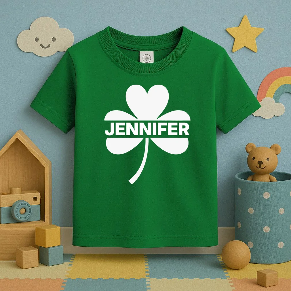 Custom Name Shamrock Cute Custom St Patricks Day Toddler T-Shirt - Front 2