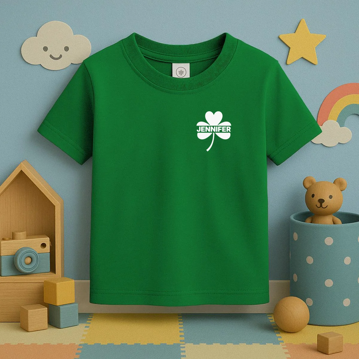 Custom Name Shamrock Cute Custom St Patricks Day Toddler T-Shirt - Front 2